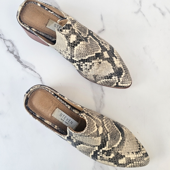 Steven By Steve Madden Shoes - Steven by Steve Madden Women's Pointed Toe Snakeskin Block Heel Mules Sz 6.5